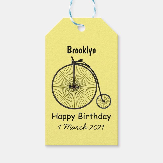 Belysning av tecknaden för höghjulscykeln presentetikett (Framsidan)