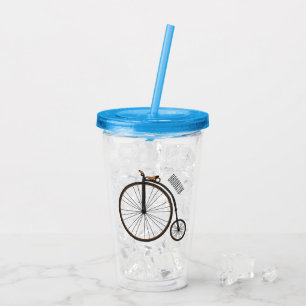 Belysning av tecknaden för höghjulscykeln take away mugg