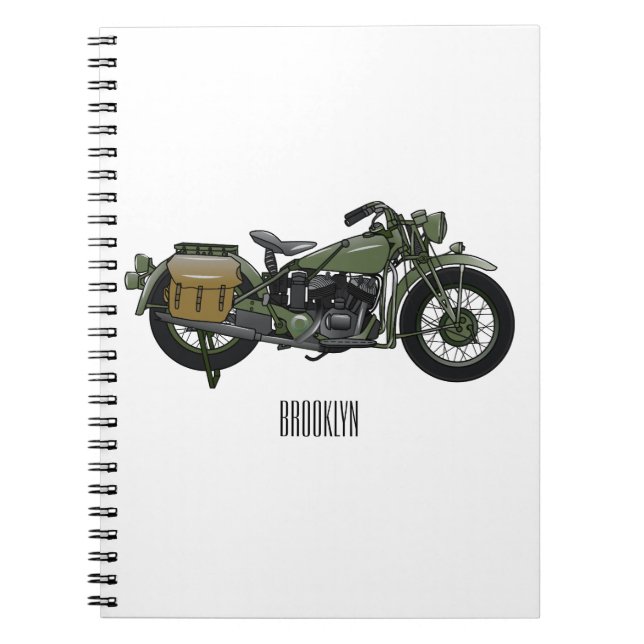Belysning av tecknaden för motorcykel för militär  anteckningsbok (Framsidan)