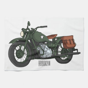 Belysning av tecknaden för motorcykel för militär kökshandduk
