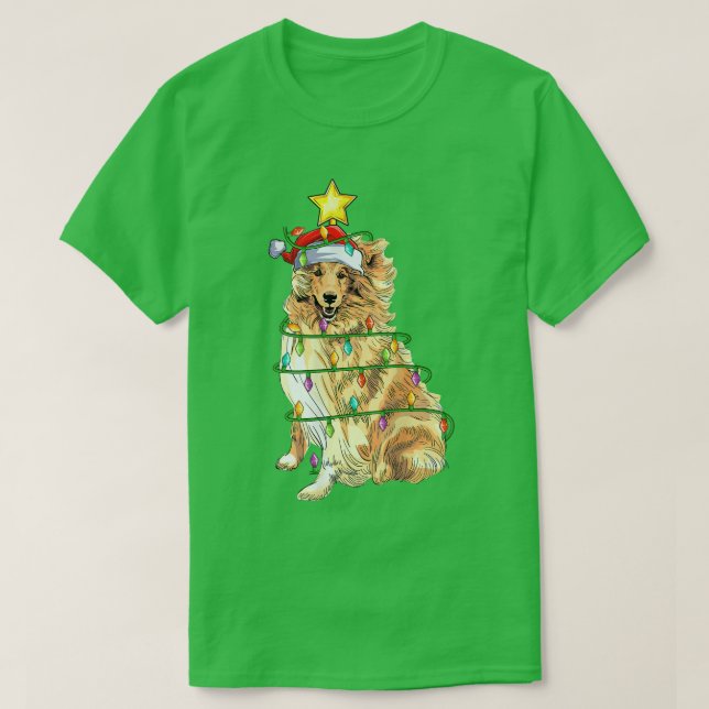 Belysning Julafton Träd Matching Santa Rough Colli T Shirt (Design framsida)