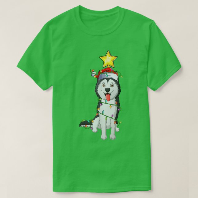 Belysning Julafton Träd Matching Santa Siberian hu T Shirt (Design framsida)