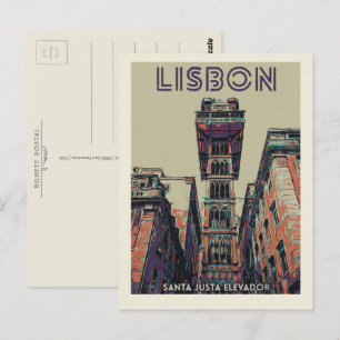 Belysningsillustration av höjdpunkten Lissabon San Vykort