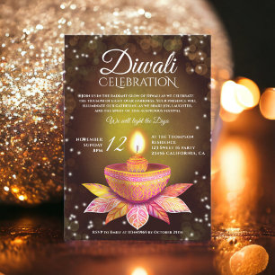 Belysningsskript för guld bruna Diwali Lamps Inbjudningar