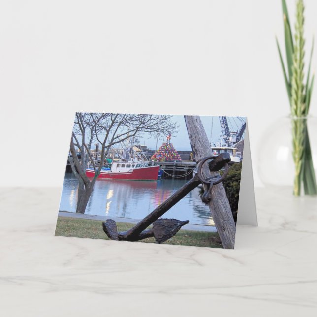 Belyst hummerburks träd Plymouth MA Helgkort (Framsida)