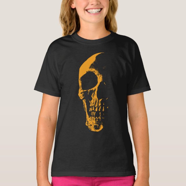 Belyst Skalle Orange Färg Skapelse T Shirt (Framsida)