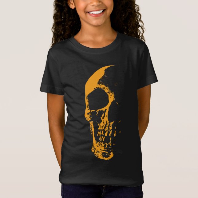 Belyst Skalle Orange Färg Skapelse T Shirt (Framsida)