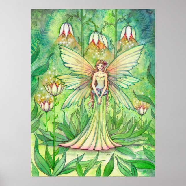 Belyst Trädgård Blomma Fe Fairy Fantasy Konst Poster (Framsidan)