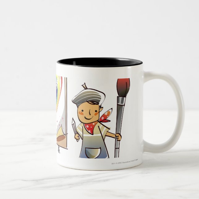 Bemanna innehav en paintbrush och ett anseende vid Två-Tonad mugg (Höger)