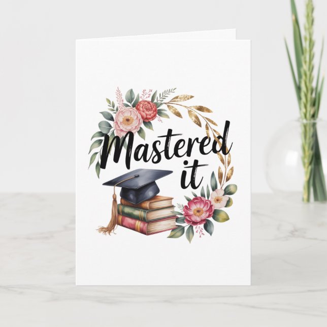 Bemästrade Det Examen Blommiga Bokmössa Elegant Kort (Framsida)