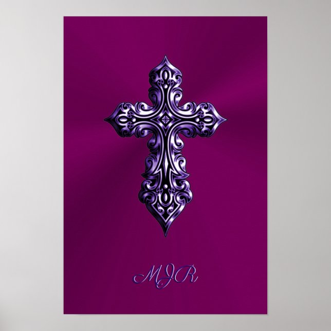 Bembossed Gothic Kor vid Lila med Monogram Poster (Framsidan)