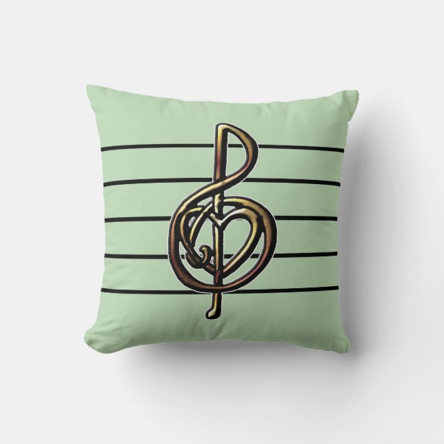 Bembossed look Treble Clef and Heart any Färg Mint Kudde (Framsida)