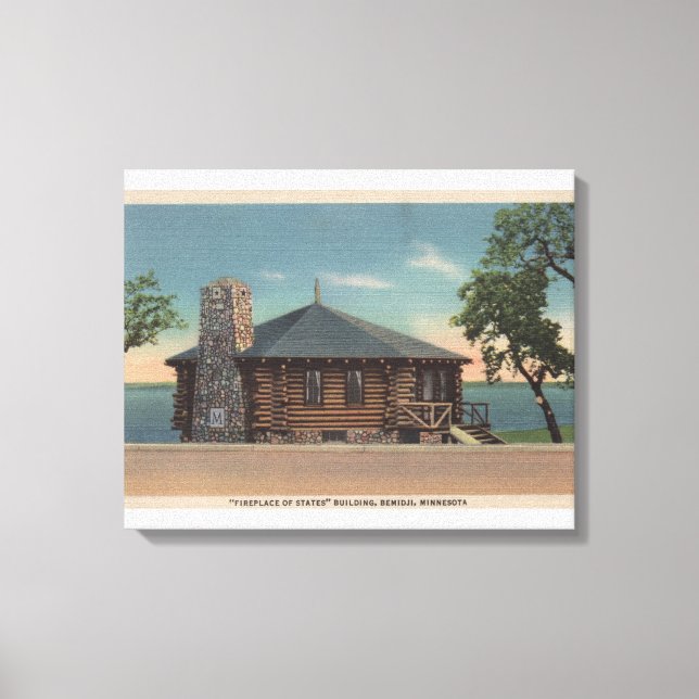 Bemidji, MN - Fireplace of Stater Bldg Canvastryck (Framsida)