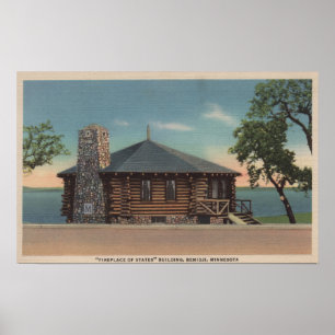 Bemidji, MN - Fireplace of Stater Bldg Poster