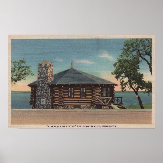 Bemidji, MN - Fireplace of Stater Bldg Poster (Framsidan)