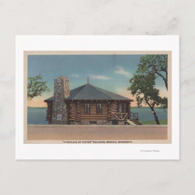 Bemidji, MN - Fireplace of Stater Bldg Vykort (Framsida)