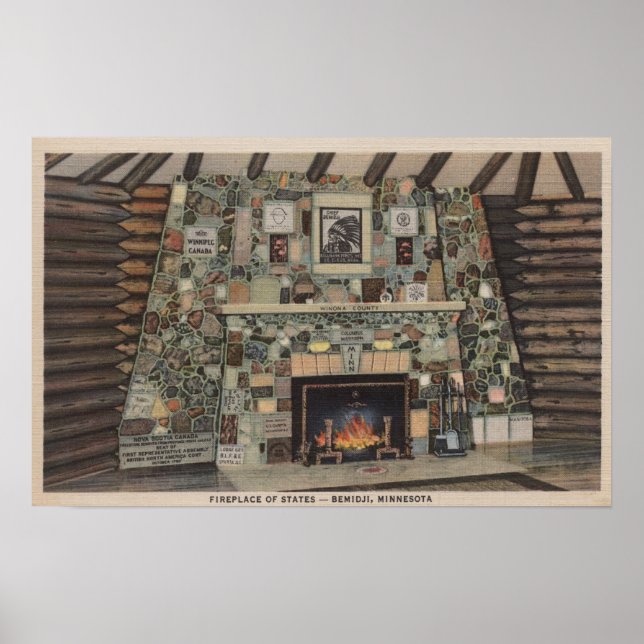 Bemidji, MN - View of the Fireplace of Stater Poster (Framsidan)