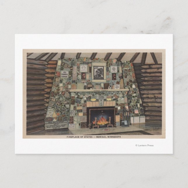 Bemidji, MN - View of the Fireplace of Stater Vykort (Framsida)