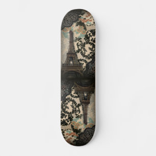 Bemisk svart blommigt vintage paris eiffel torn skateboard bräda 20,5 cm