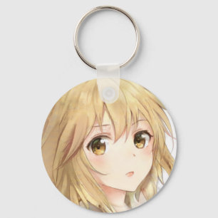 Bemusad animerad flicka gyllene blonde hårhassel ö nyckelring