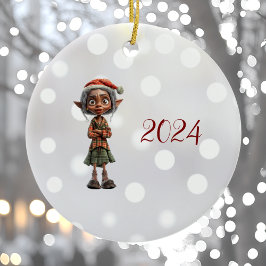 Bemusad mormor jul Elf Ceramic Ornament
