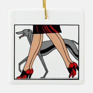 Ben Art Deco Kvinnor Greyhound Whippet Hund R Julgransprydnad Keramik