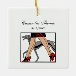 Ben Art Deco Kvinnor Greyhound Whippet Hund R Julgransprydnad Keramik