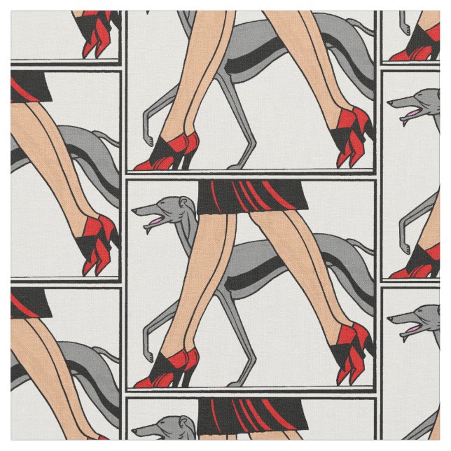 Ben Art Deco Kvinnor Greyhound Whippet Hund R Tyg (Närbild)