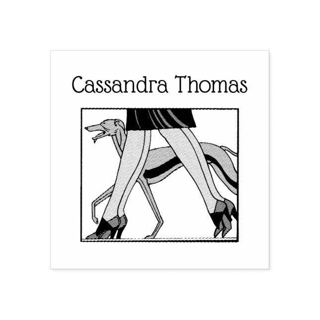 Ben Art Deco Women Greyhound Whistring Hund R Namn Stämpel (Tryck)