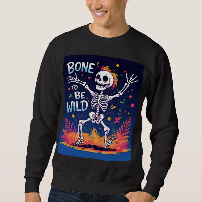 Ben att vara Vild | Dancing Skeleton Halloween Tee Lång Ärmad Tröja (Framsida)