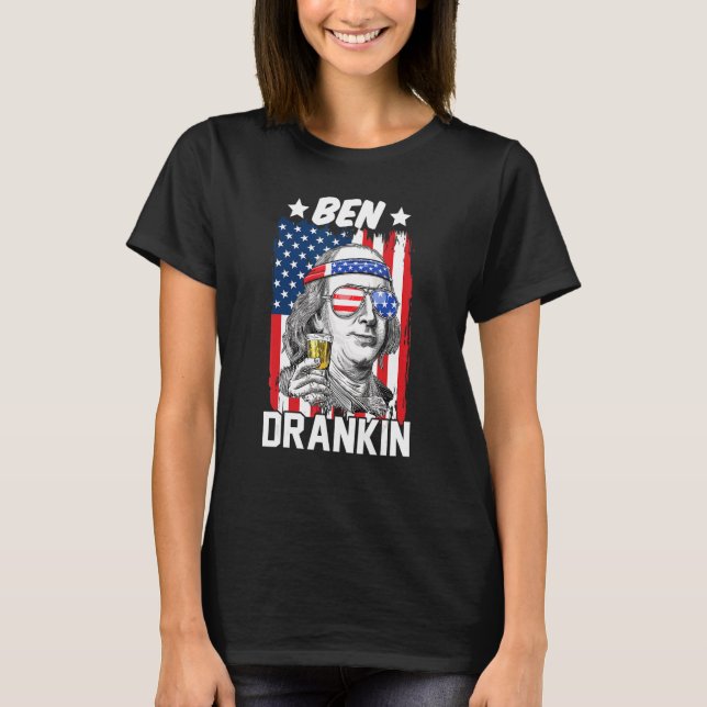 Ben Drankin 4:e juli American Flagga Benjamin Fra T Shirt (Framsida)