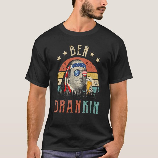 Ben Drankin 4:e juli Benjamin Franklin Manar Amer T Shirt (Framsida)