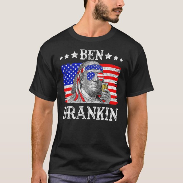 Ben Drankin 4:e juli Benjamin Franklin Manar T Shirt (Framsida)