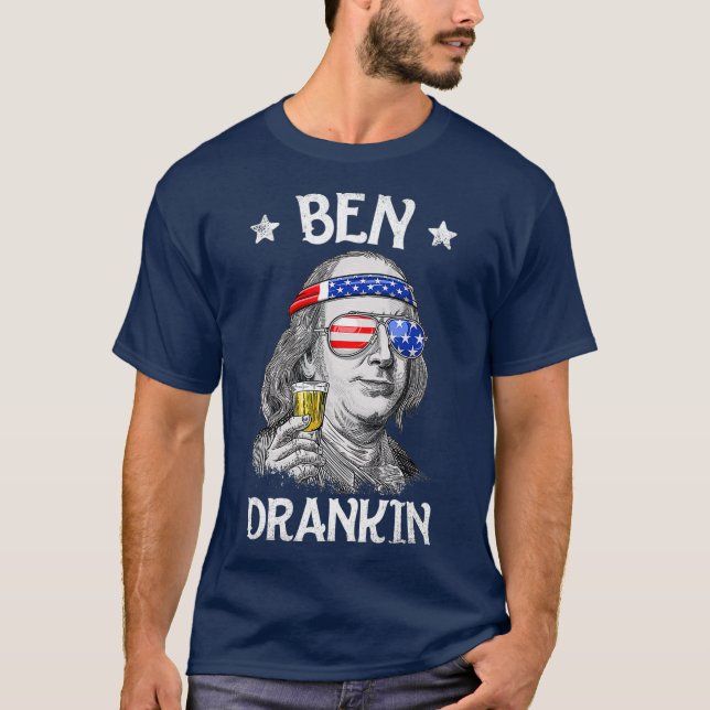 Ben Drankin 4:e juli Benjamin Franklin Manar T Shirt (Framsida)
