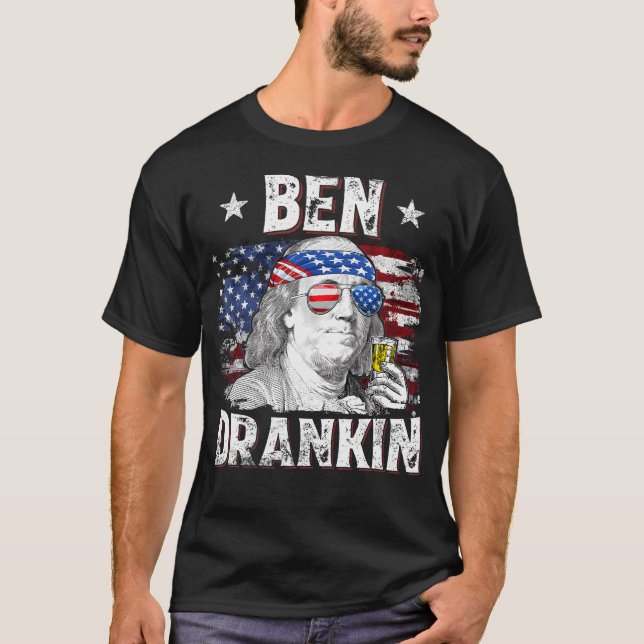 Ben Drankin 4:e juli USA flagga Manar dricksöl T Shirt (Framsida)
