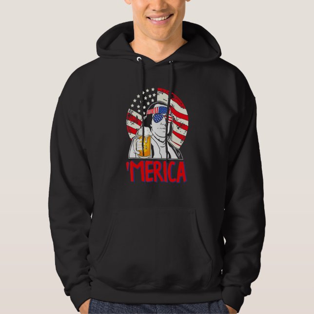 Ben Drankin 4:e juli Wome Benjamin Franklin Manar Hoodie (Framsida)
