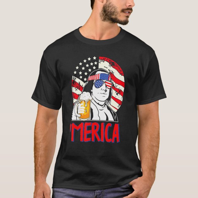 Ben Drankin 4:e juli Wome Benjamin Franklin Manar T Shirt (Framsida)