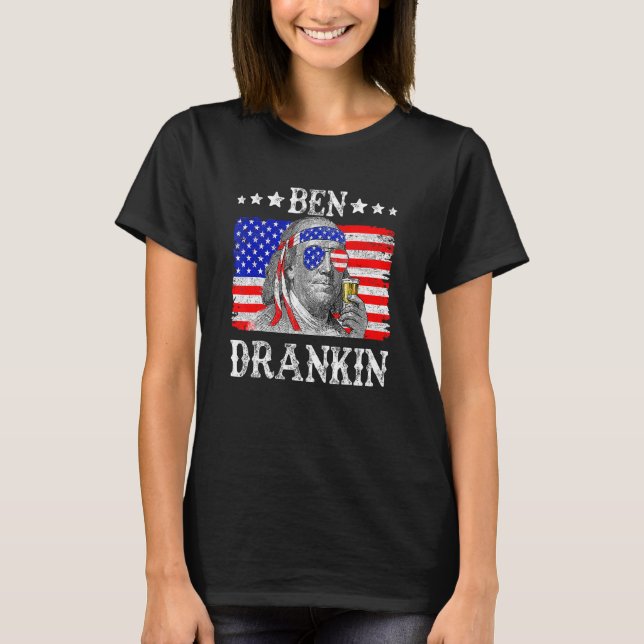 Ben Drankin 4:e juli Wome Benjamin Franklin Manar T Shirt (Framsida)