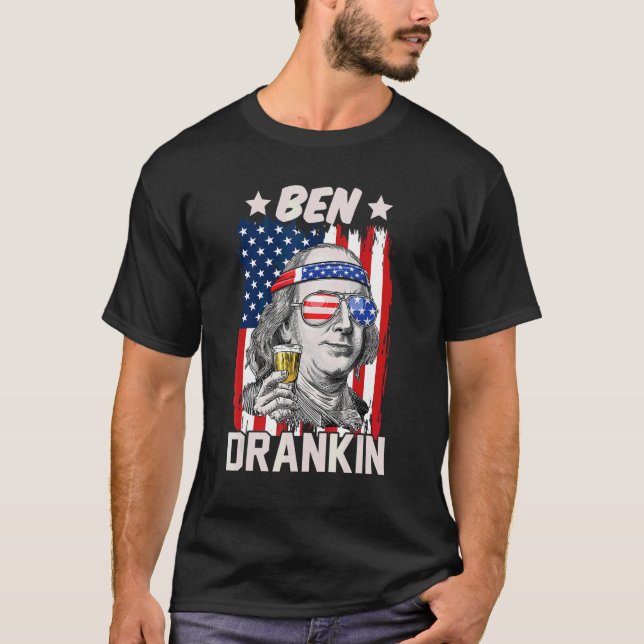 Ben Drankin Beer 4:e juli Amerikanska Flagga Patri T Shirt (Framsida)