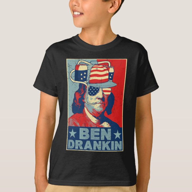 Ben Drankin Beer 4:e juli Retro Beer Älskare Drin T Shirt (Framsida)