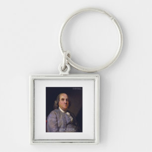 Ben Franklin "Kärlek Thy Neibhbor Men.." Offertpre Fyrkantig Silverfärgad Nyckelring