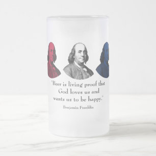 Ben Franklin och citationstecken -- Rött, vit och Frostat Ölglas