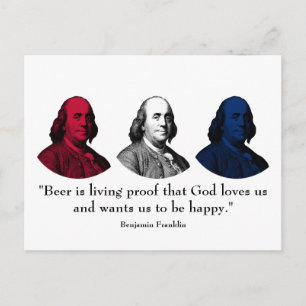 Ben Franklin och Quote - Red, White och Blue Vykort