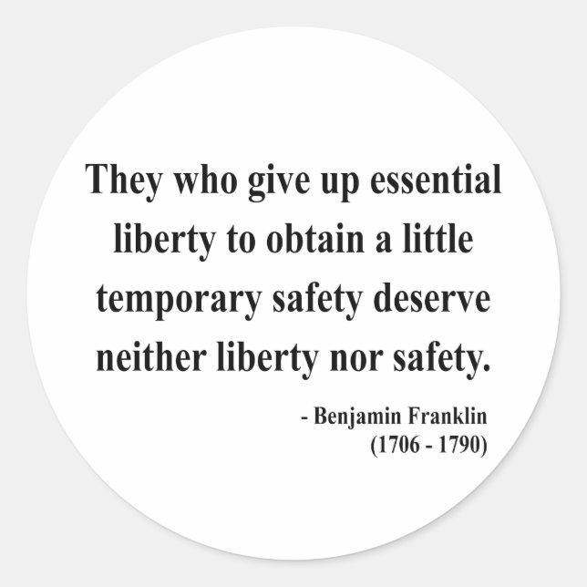 Ben Franklin Quote 1a Runt Klistermärke (Framsida)