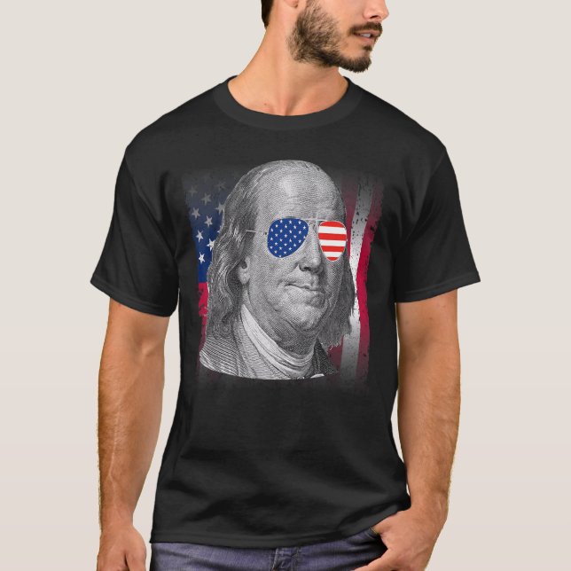 Ben Franklin USA flagga Patriotic American Flagga  T Shirt (Framsida)