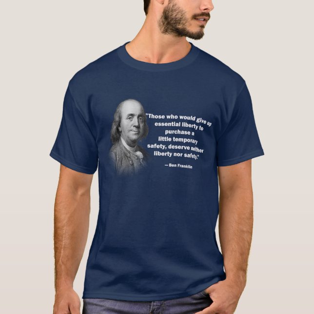 Ben Franklin vapenkontrollcitationstecken - manar Tee Shirt (Framsida)