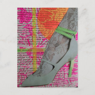Ben i vit spets och klackar Mixed Media Collage Vykort
