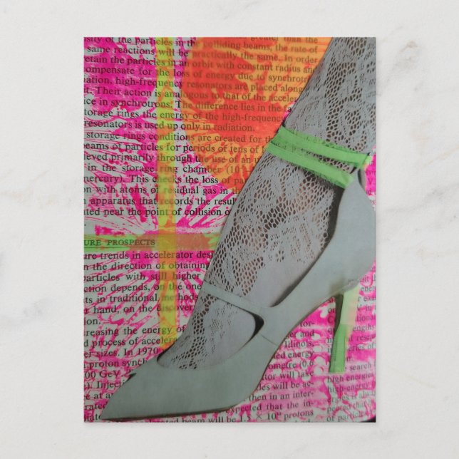 Ben i vit spets och klackar Mixed Media Collage  Vykort (Framsida)