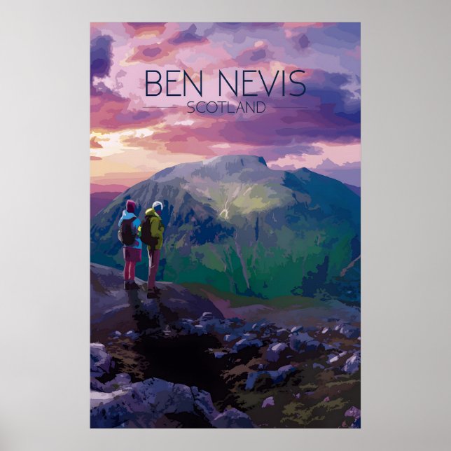 Ben Nevis Skottland Reseskylt Natt Poster (Framsidan)