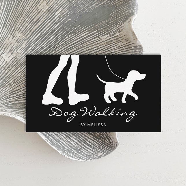 Ben och Hund Black and White Dog Walker Visitkort (Stylish and bold design for a dog walker or other dog related businesses. )